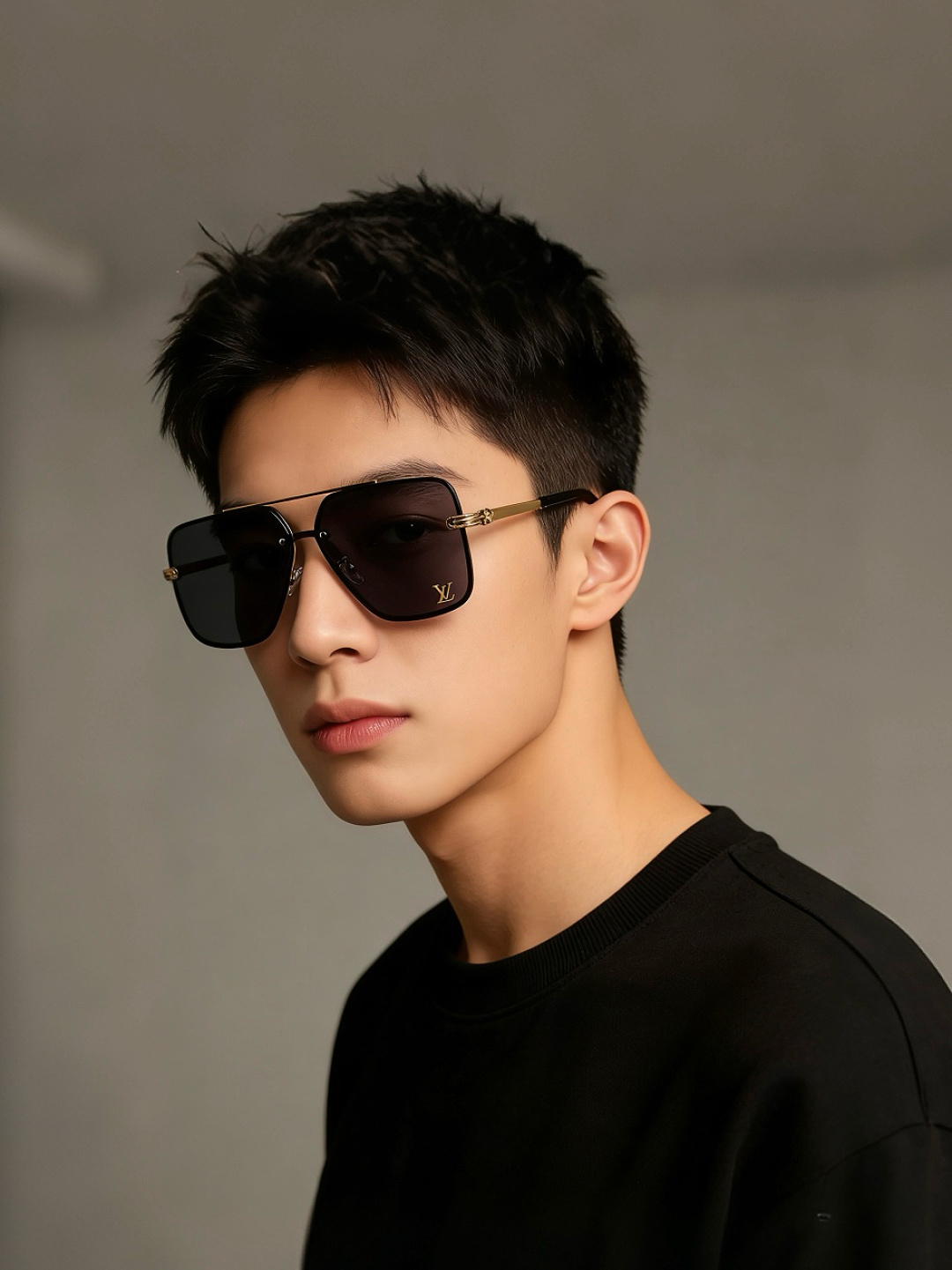 LV。高品质男女款”太阳镜。 开车钓鱼都可。百搭显瘦墨镜韩版男士飞行员大框司机开车防紫外线太阳镜，型号：