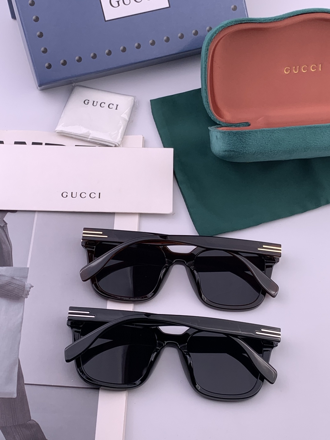 🔺 【GUCCI】开春新款 潮流爆款 时尚方框偏光太阳镜 高品质 佩戴舒适 网红潮款墨镜 女士高清尼龙偏