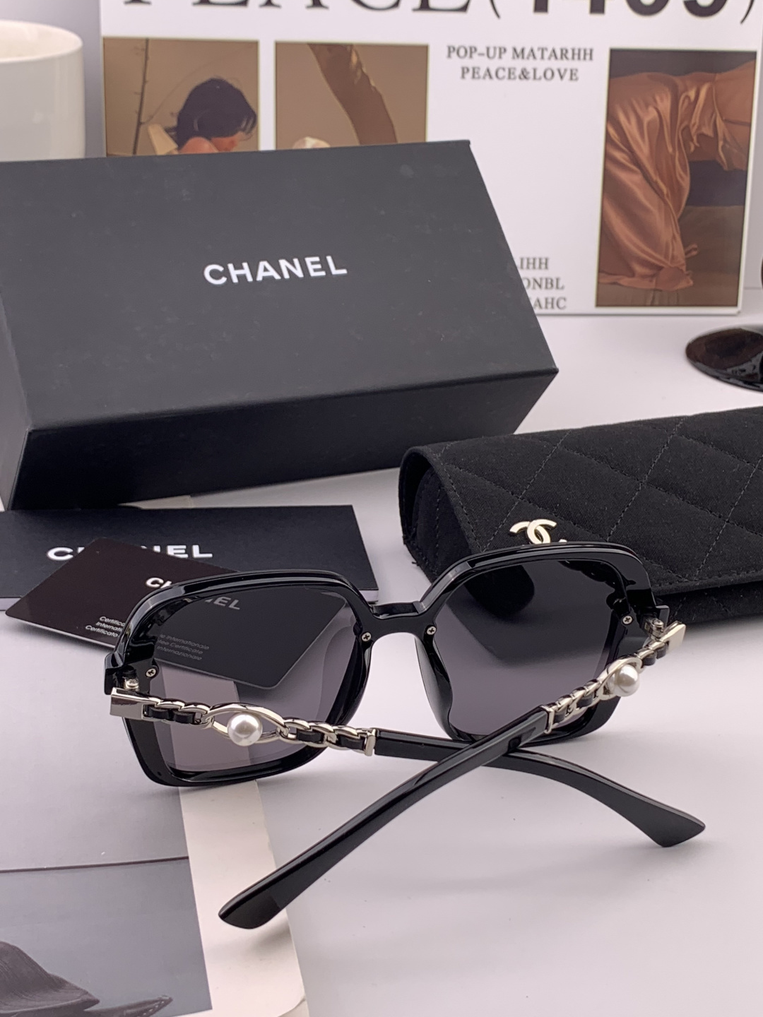 🔺CHANEL🔻官方早春新款，众多明星同款[色]香奈儿‼️‼️新款珍珠大框偏光墨镜 ，🌈🌈宝丽来超清偏光