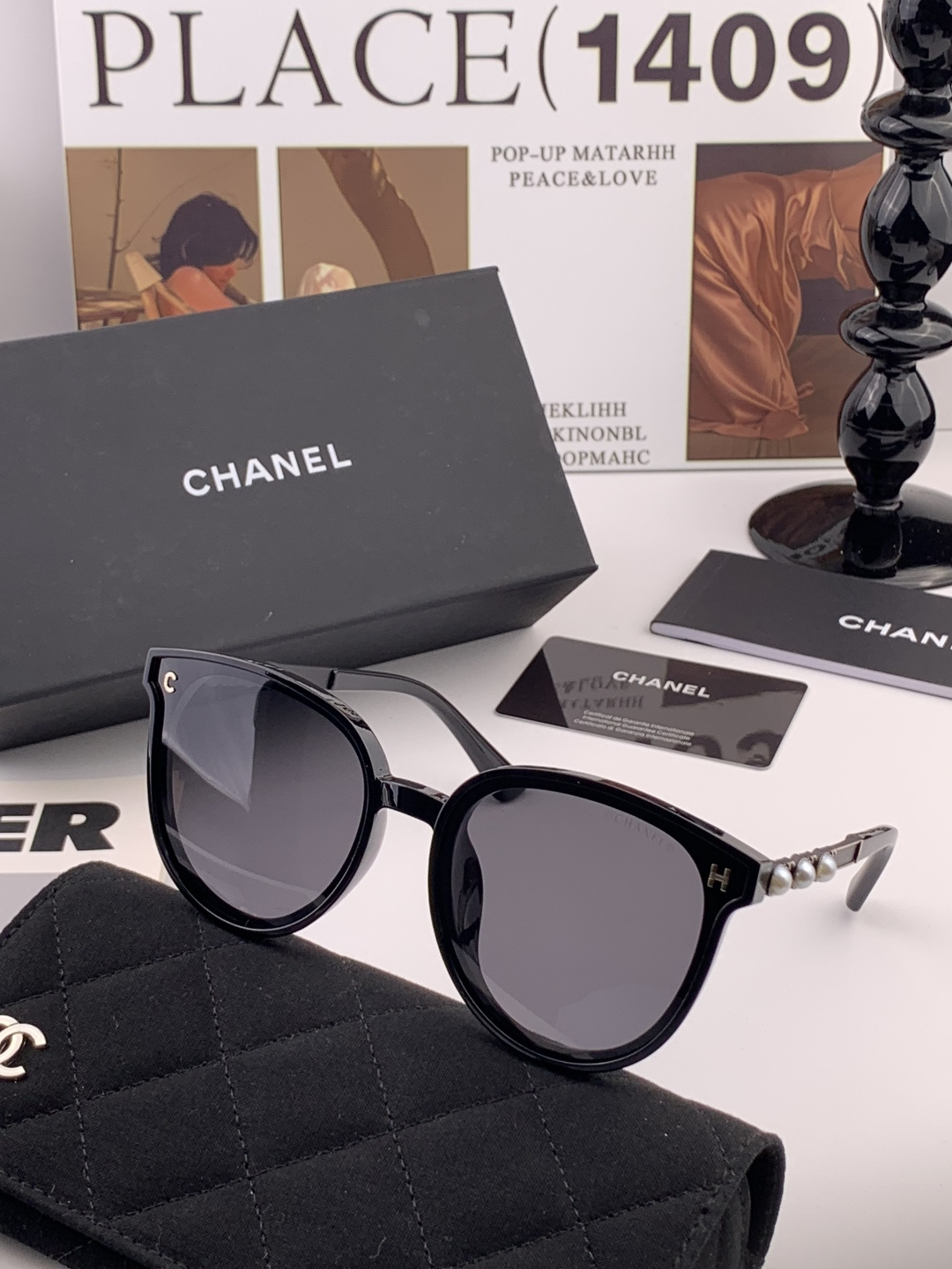 🔺CHANEL🔻官方早春新款，众多明星同款[色]香奈儿‼️‼️新款珍珠大框偏光墨镜 ，🌈🌈宝丽来超清偏光