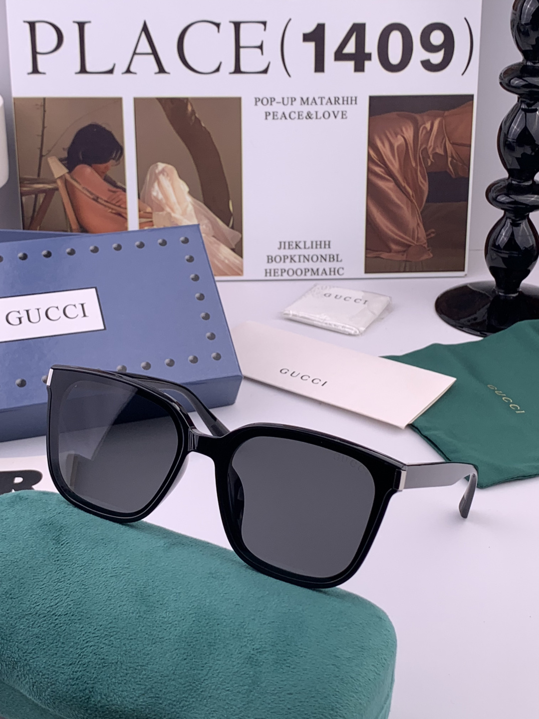 GUCCI 新款尼龙偏光太眼镜，情侣款时尚方框太阳镜佩戴舒适网红潮流款墨镜，大气女人范儿，大脸小脸都好看