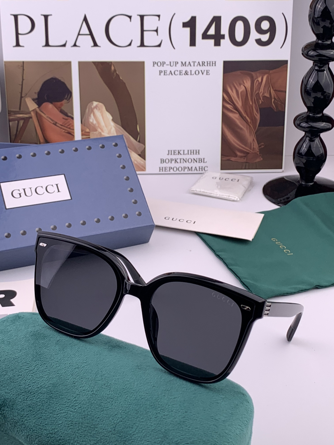 GUCCI 新款尼龙偏光太眼镜，情侣款时尚方框太阳镜佩戴舒适网红潮流款墨镜，大气女人范儿，大脸小脸都好看