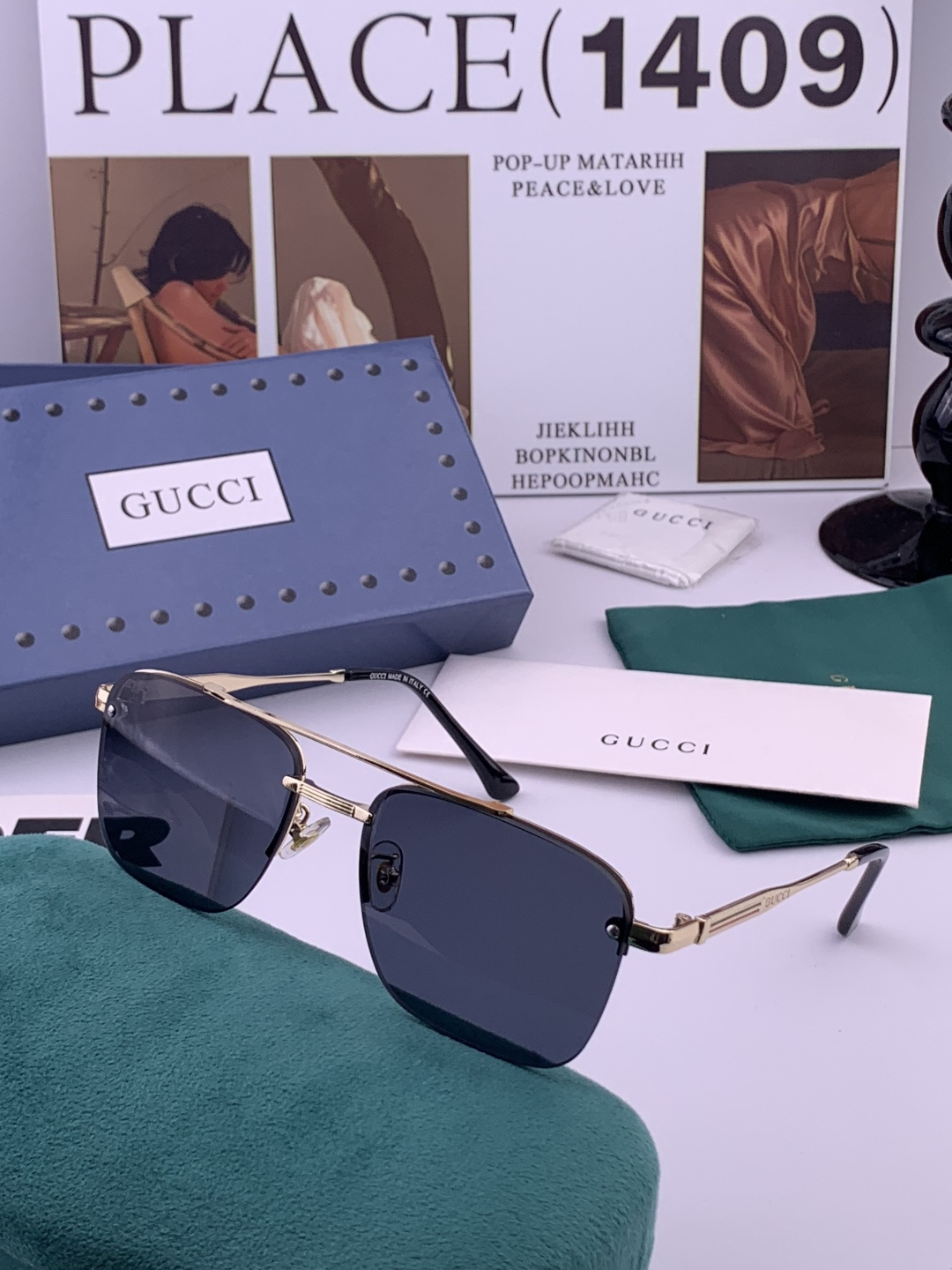 GUCC*。高品质男女款”太阳镜。 开车钓鱼都可。百搭显瘦墨镜韩版男士飞行员大框司机开车防紫外线太阳镜，