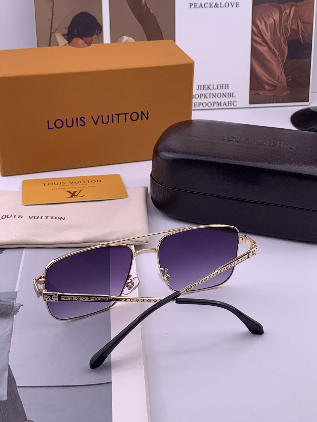 LV。高品质男女款”太阳镜。 开车钓鱼都可。百搭显瘦墨镜韩版男士飞行员大框司机开车防紫外线太阳镜，型号：