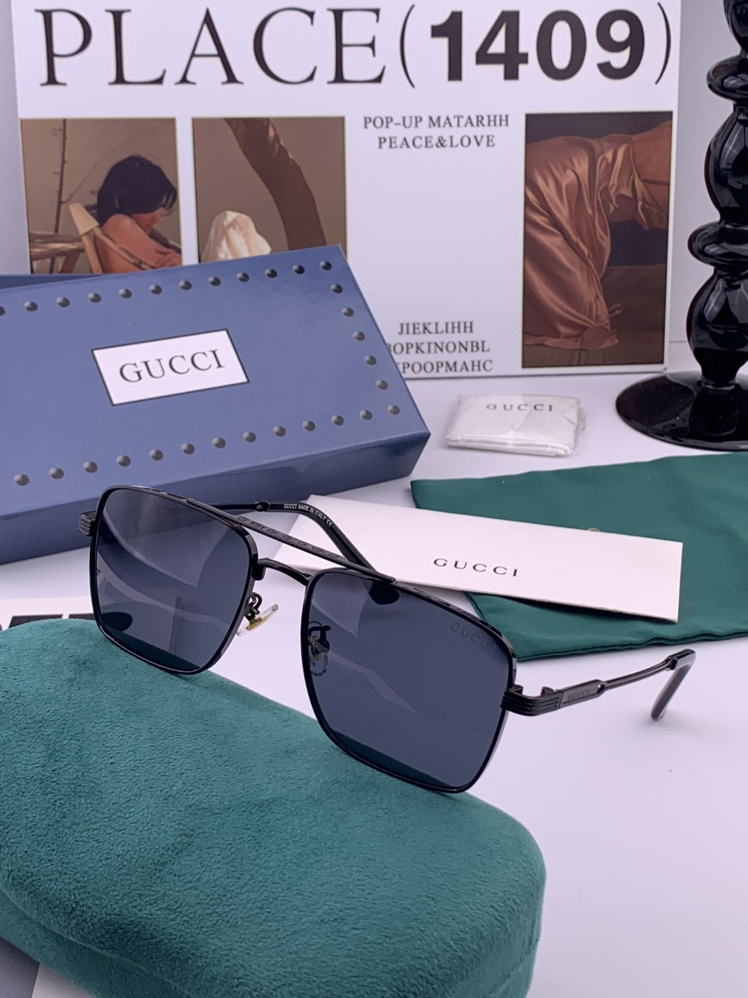 GUCC*。高品质男女款”太阳镜。 开车钓鱼都可。百搭显瘦墨镜韩版男士飞行员大框司机开车防紫外线太阳镜，