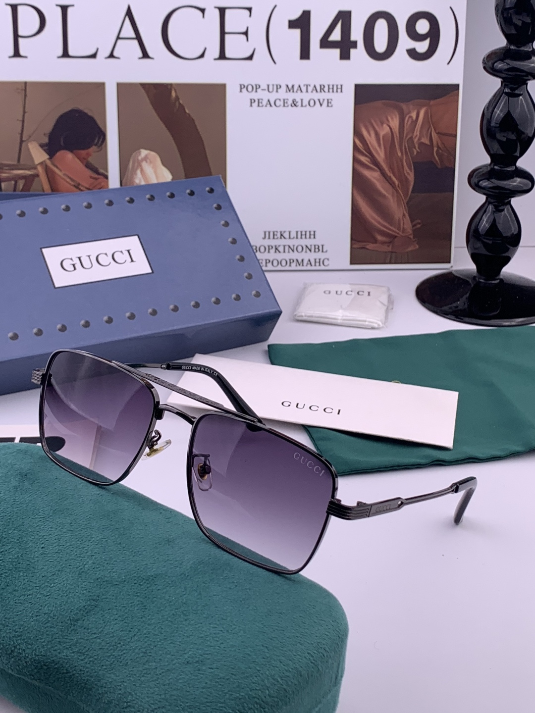 GUCC*。高品质男女款”太阳镜。 开车钓鱼都可。百搭显瘦墨镜韩版男士飞行员大框司机开车防紫外线太阳镜，
