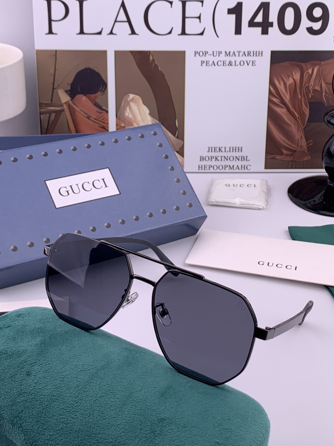 Gucci 男款炫彩飞行员偏光太阳镜 ❤️材质：高清尼龙加厚卡槽高清偏光镜片 🌹无边框镜架💕颜👍型号：G