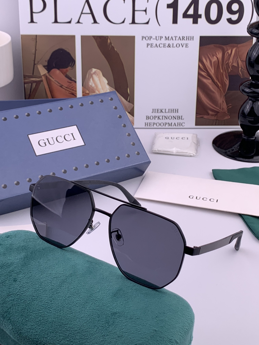 Gucci 男款炫彩飞行员偏光太阳镜 ❤️材质：高清尼龙加厚卡槽高清偏光镜片 🌹无边框镜架💕颜👍型号：G