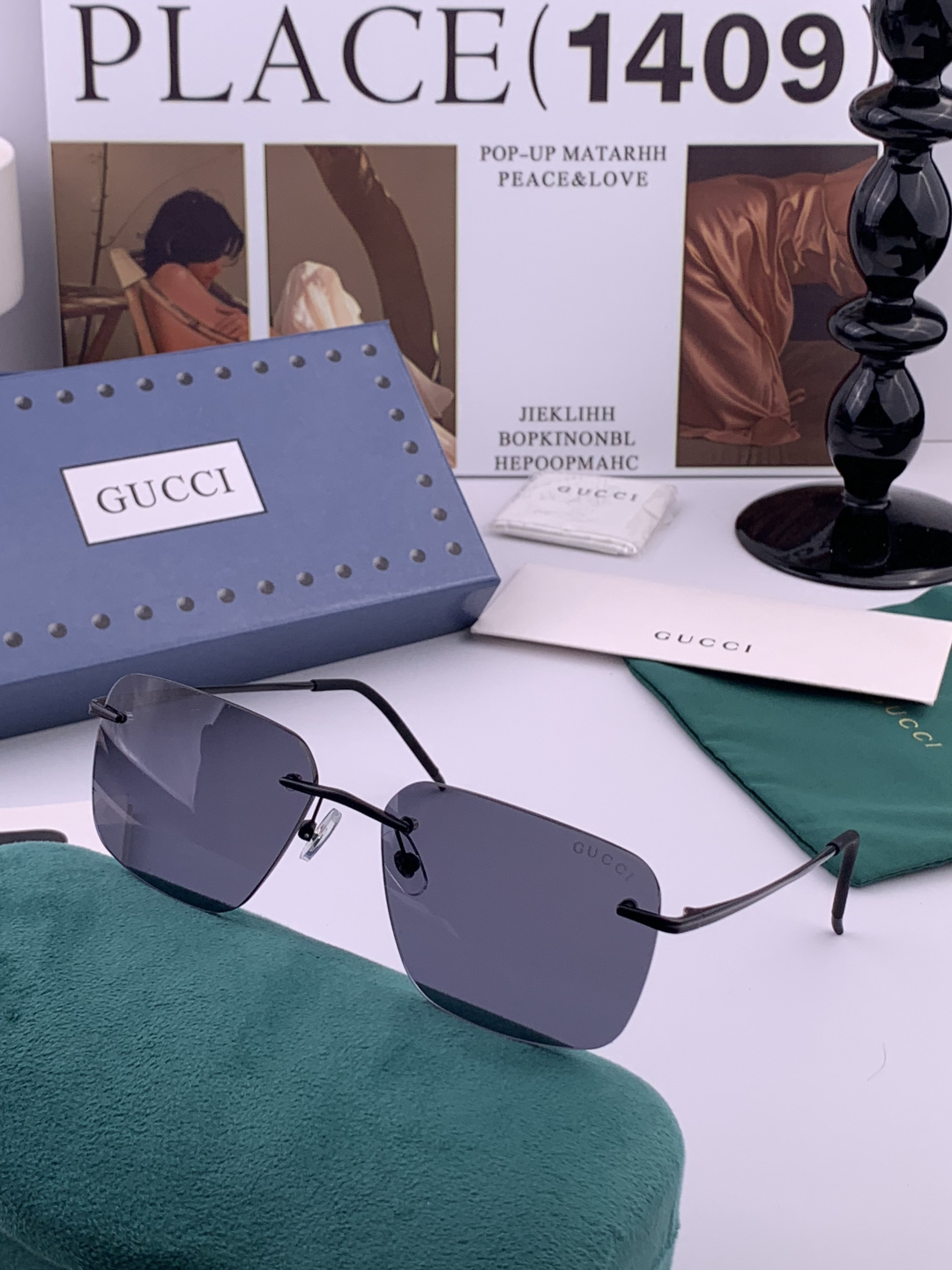 Gucci 男款炫彩飞行员偏光太阳镜 ❤️材质：高清尼龙加厚卡槽高清偏光镜片 🌹无边框镜架💕颜👍型号：G