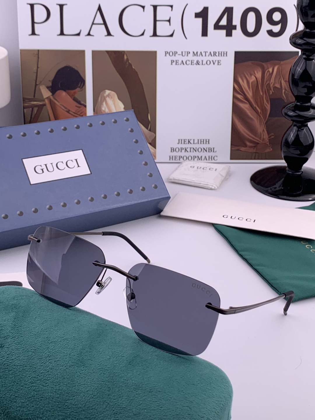 Gucci 男款炫彩飞行员偏光太阳镜 ❤️材质：高清尼龙加厚卡槽高清偏光镜片 🌹无边框镜架💕颜👍型号：G