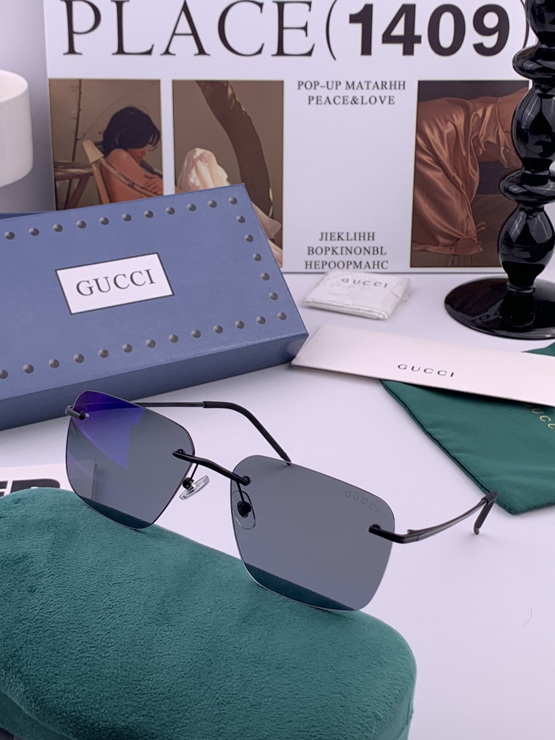 Gucci 男款炫彩飞行员偏光太阳镜 ❤️材质：高清尼龙加厚卡槽高清偏光镜片 🌹无边框镜架💕颜👍型号：G