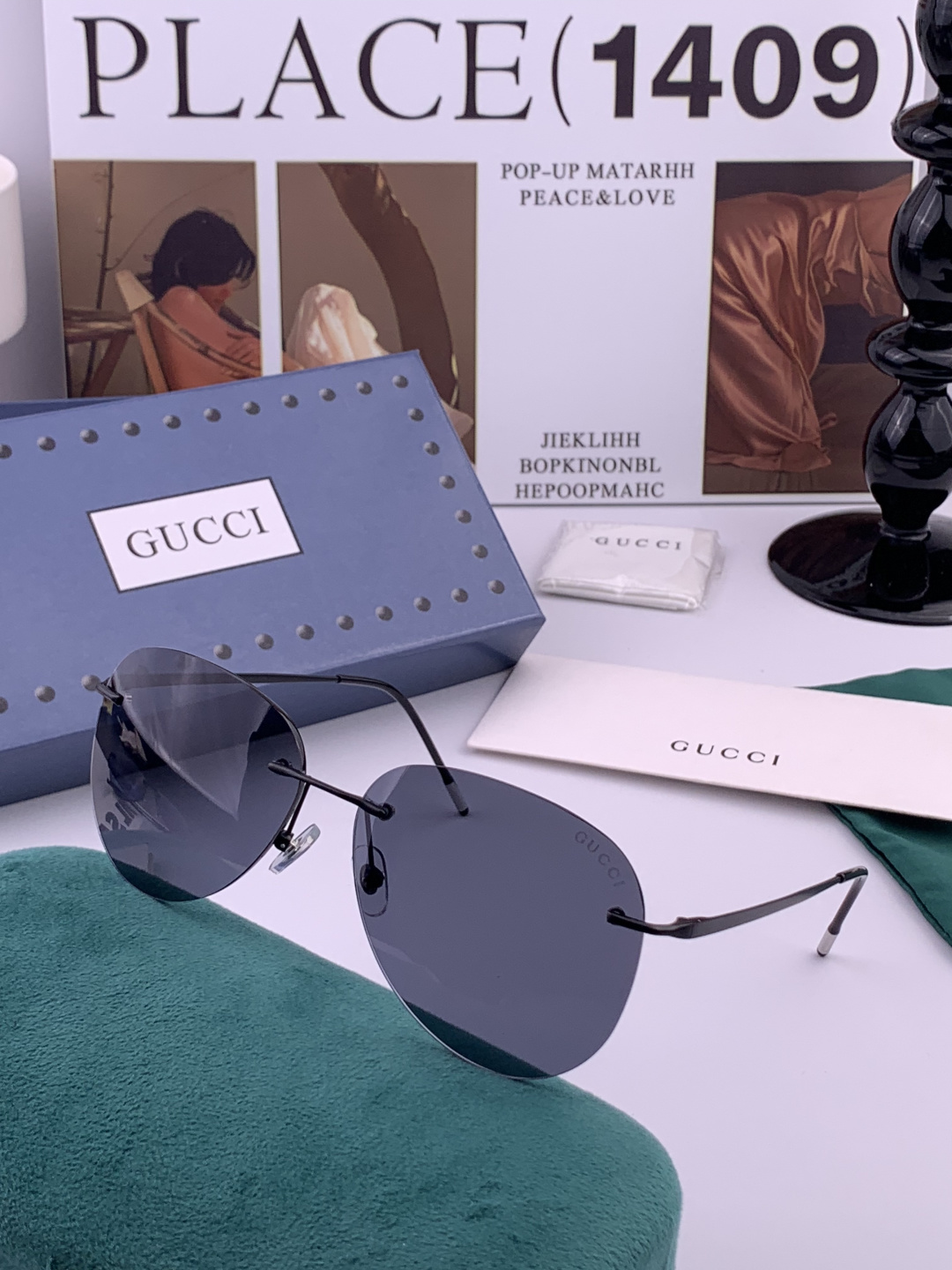 Gucci 男款炫彩飞行员偏光太阳镜 ❤️材质：高清尼龙加厚卡槽高清偏光镜片 🌹无边框镜架💕颜👍型号：G