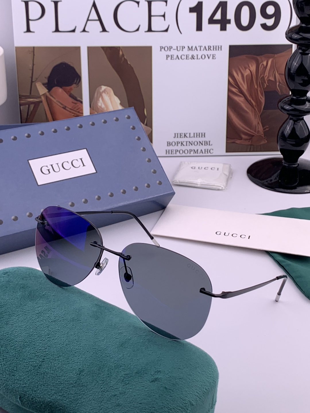 Gucci 男款炫彩飞行员偏光太阳镜 ❤️材质：高清尼龙加厚卡槽高清偏光镜片 🌹无边框镜架💕颜👍型号：G