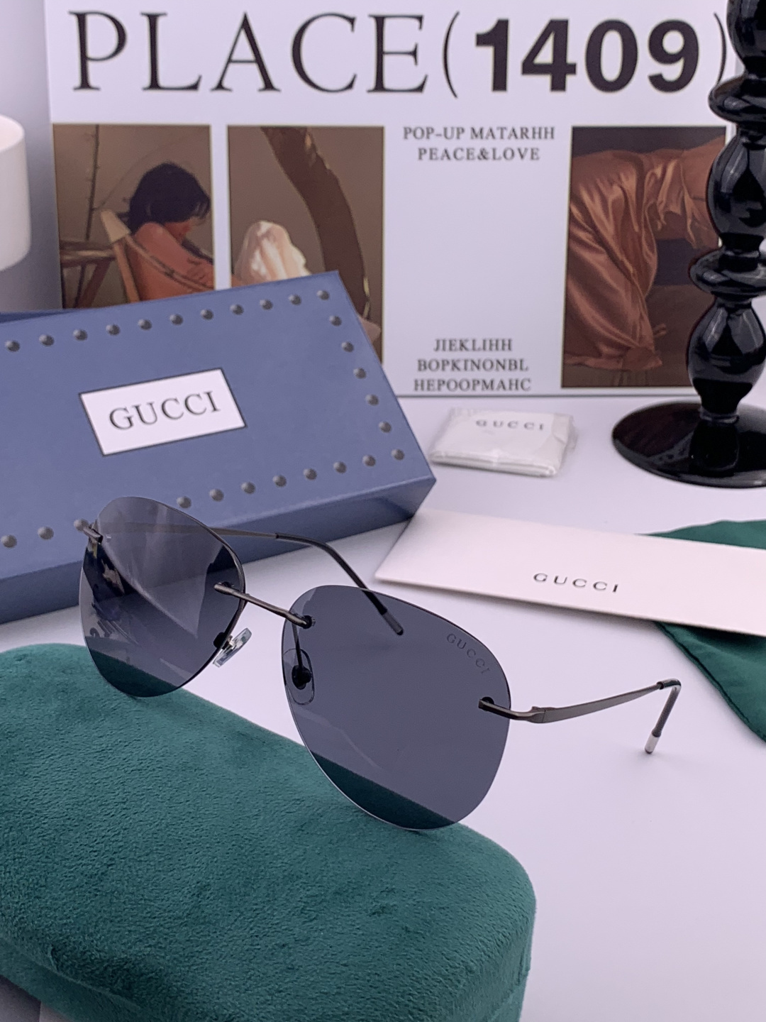 Gucci 男款炫彩飞行员偏光太阳镜 ❤️材质：高清尼龙加厚卡槽高清偏光镜片 🌹无边框镜架💕颜👍型号：G
