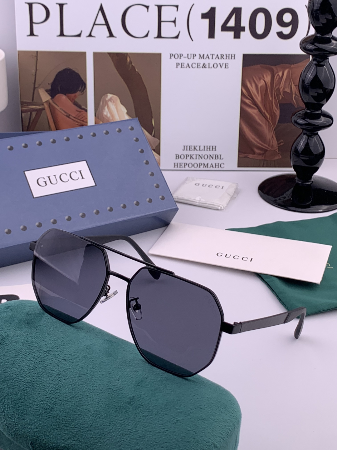 Gucci 男款炫彩飞行员偏光太阳镜 ❤️材质：高清尼龙加厚卡槽高清偏光镜片 🌹无边框镜架💕颜👍型号：G