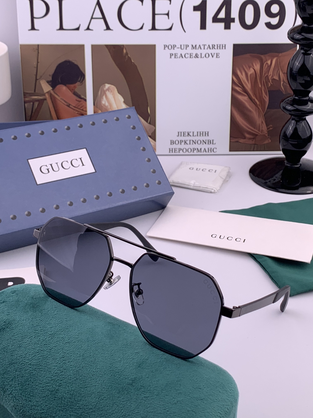 Gucci 男款炫彩飞行员偏光太阳镜 ❤️材质：高清尼龙加厚卡槽高清偏光镜片 🌹无边框镜架💕颜👍型号：G