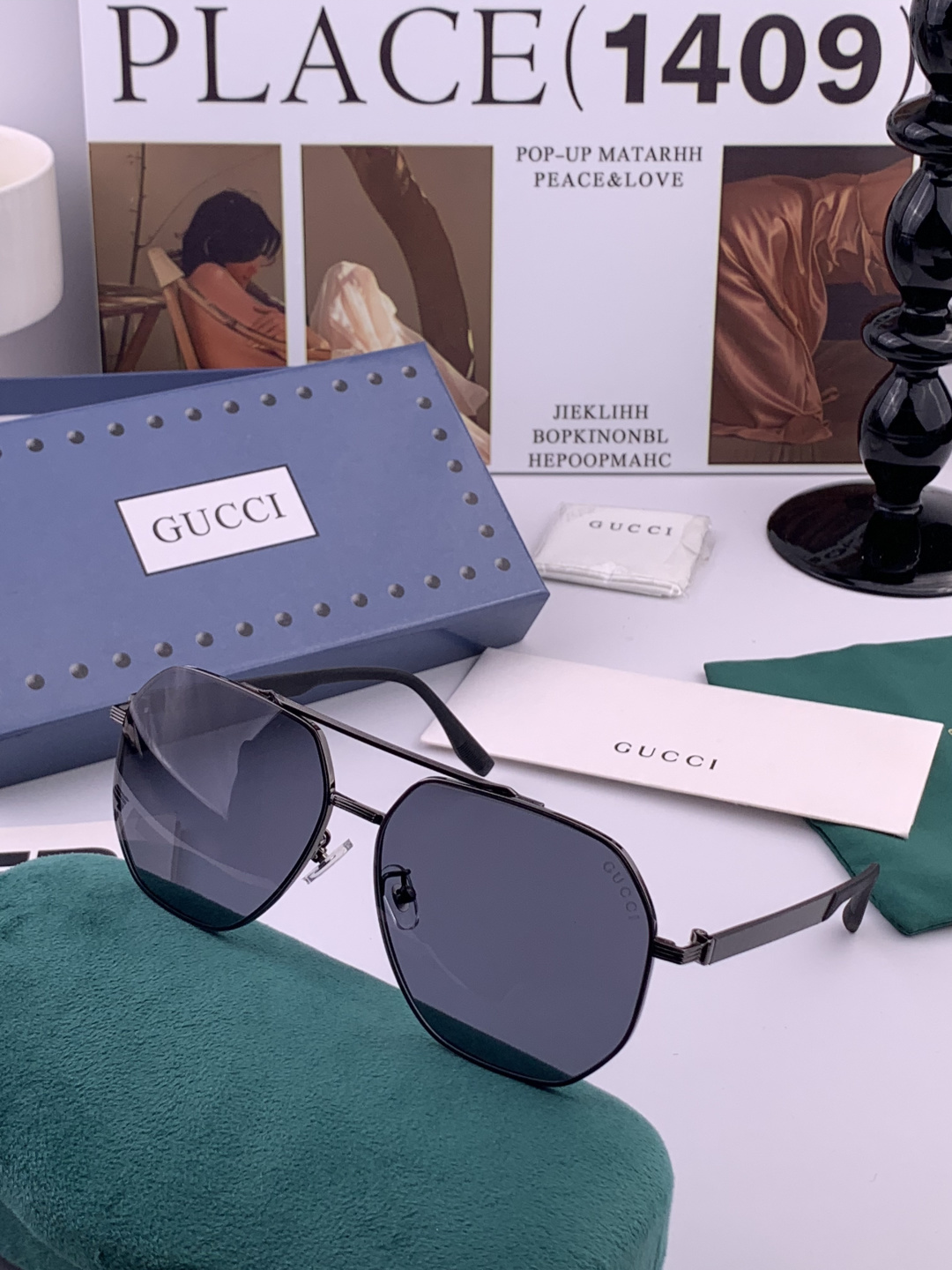 Gucci 男款炫彩飞行员偏光太阳镜 ❤️材质：高清尼龙加厚卡槽高清偏光镜片 🌹无边框镜架💕颜👍型号：G