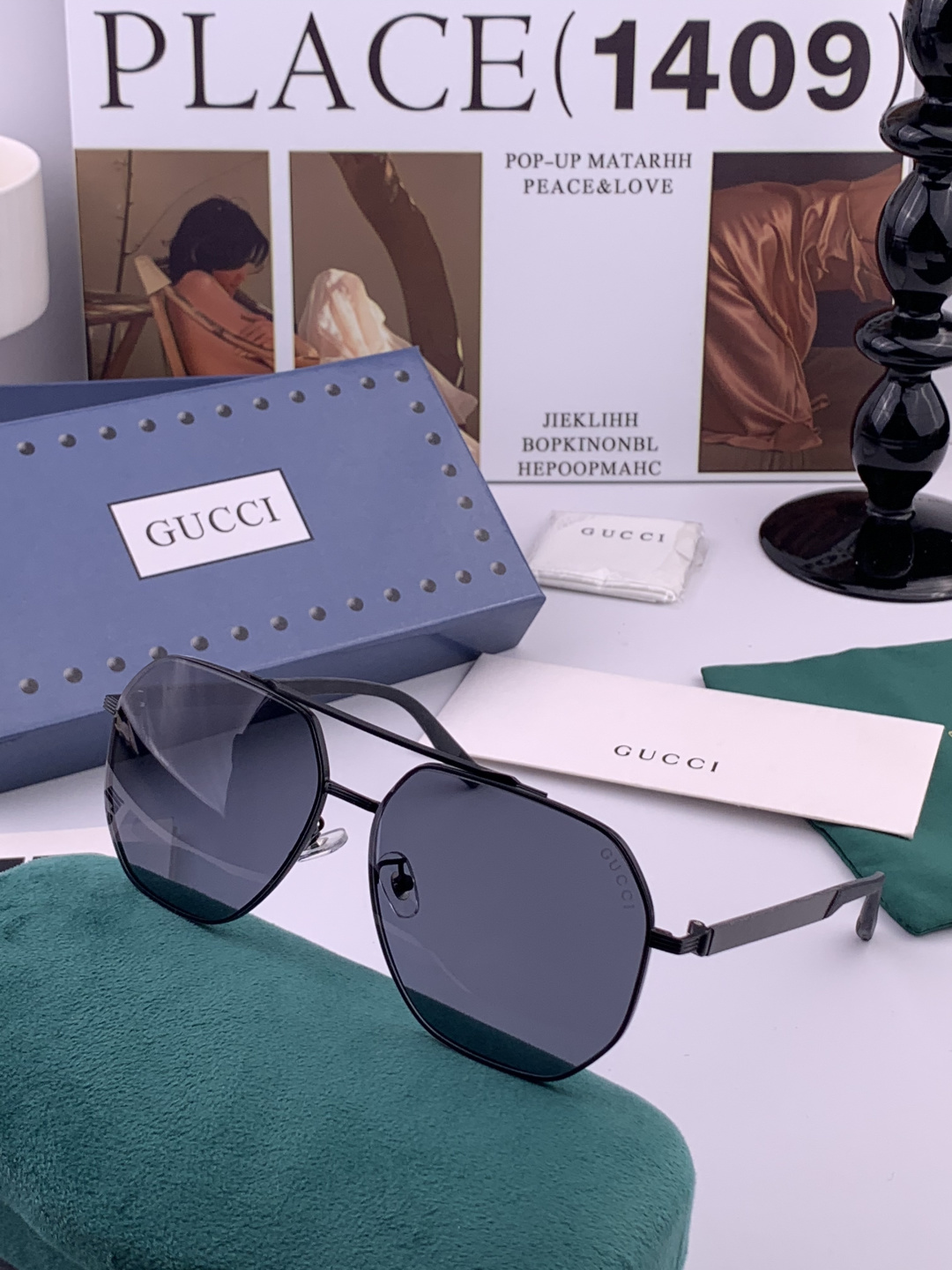 Gucci 男款炫彩飞行员偏光太阳镜 ❤️材质：高清尼龙加厚卡槽高清偏光镜片 🌹无边框镜架💕颜👍型号：G