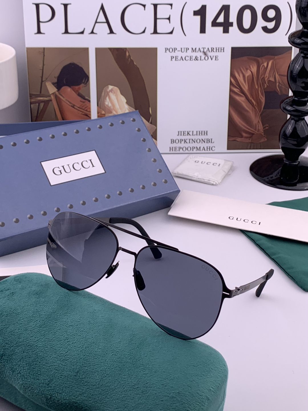 ♦️ GUCCI 新款男女情侣款太阳镜iP电镀永不褪色 超轻超有弹性整幅眼镜无螺丝重要的是压不坏 高清尼