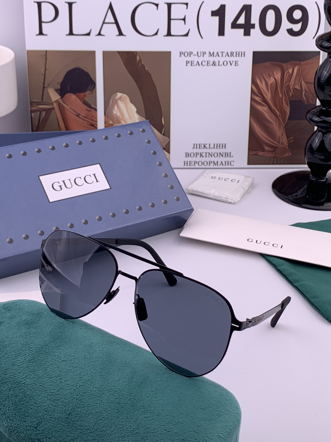 ♦️ GUCCI 新款男女情侣款太阳镜iP电镀永不褪色 超轻超有弹性整幅眼镜无螺丝重要的是压不坏 高清尼