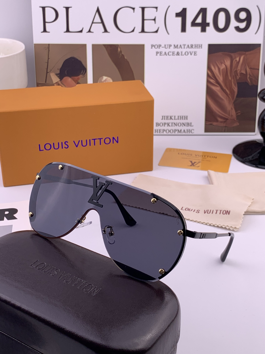 LV。高品质男女款”太阳镜。蛤蟆镜 开车钓鱼都可。百搭显瘦墨镜韩版男士飞行员大框司机开车防紫外线太阳镜，
