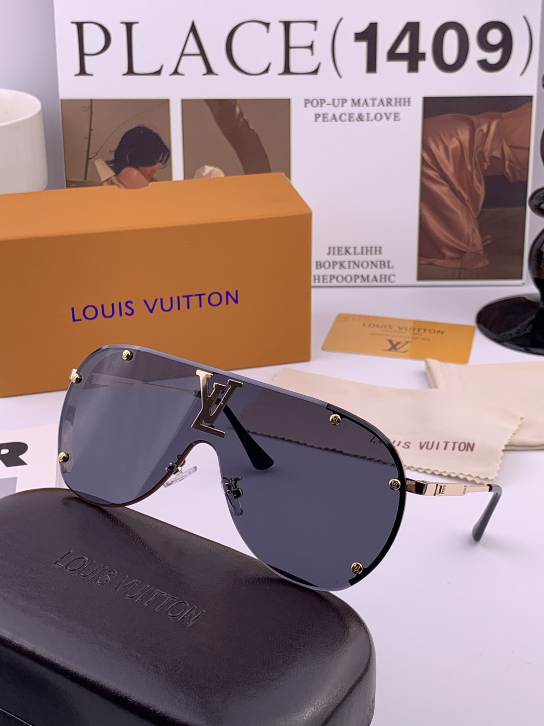 LV。高品质男女款”太阳镜。蛤蟆镜 开车钓鱼都可。百搭显瘦墨镜韩版男士飞行员大框司机开车防紫外线太阳镜，