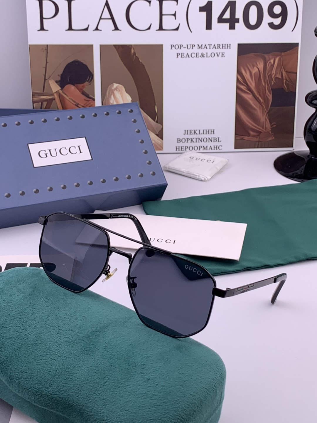 GUCC*。高品质男女款”太阳镜。 开车钓鱼都可。百搭显瘦墨镜韩版男士飞行员大框司机开车防紫外线太阳镜，