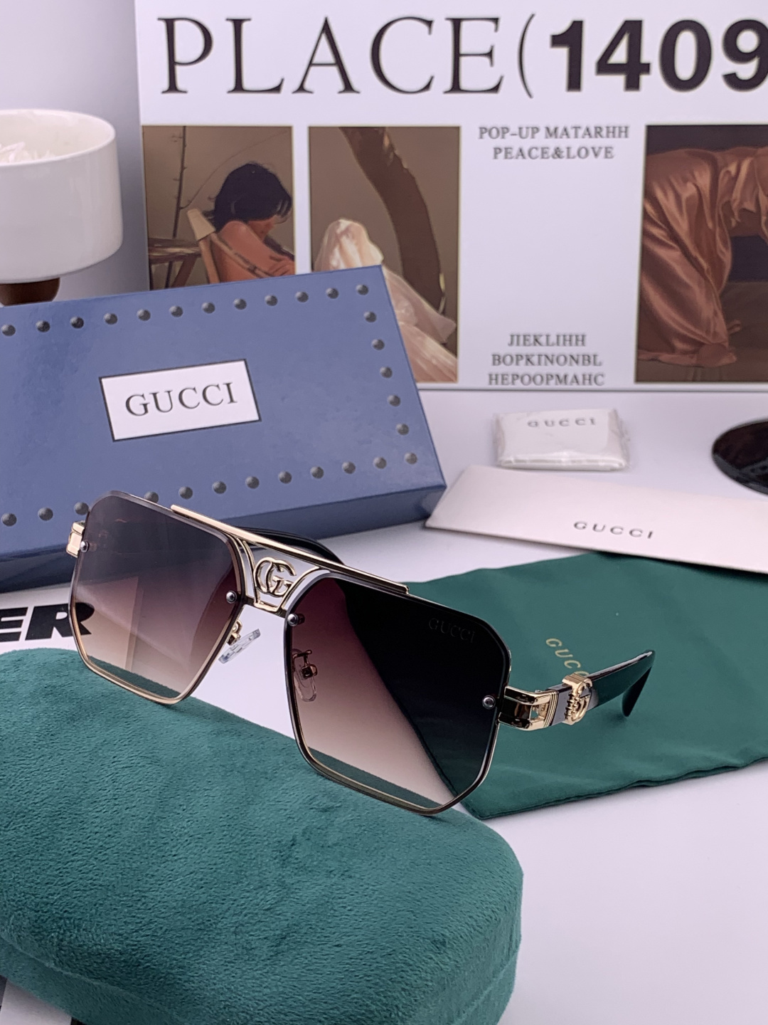 GUCC*。高品质男女款”太阳镜。 开车钓鱼都可。百搭显瘦墨镜韩版男士飞行员大框司机开车防紫外线太阳镜，