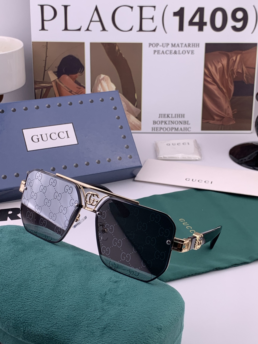 GUCC*。高品质男女款”太阳镜。 开车钓鱼都可。百搭显瘦墨镜韩版男士飞行员大框司机开车防紫外线太阳镜，