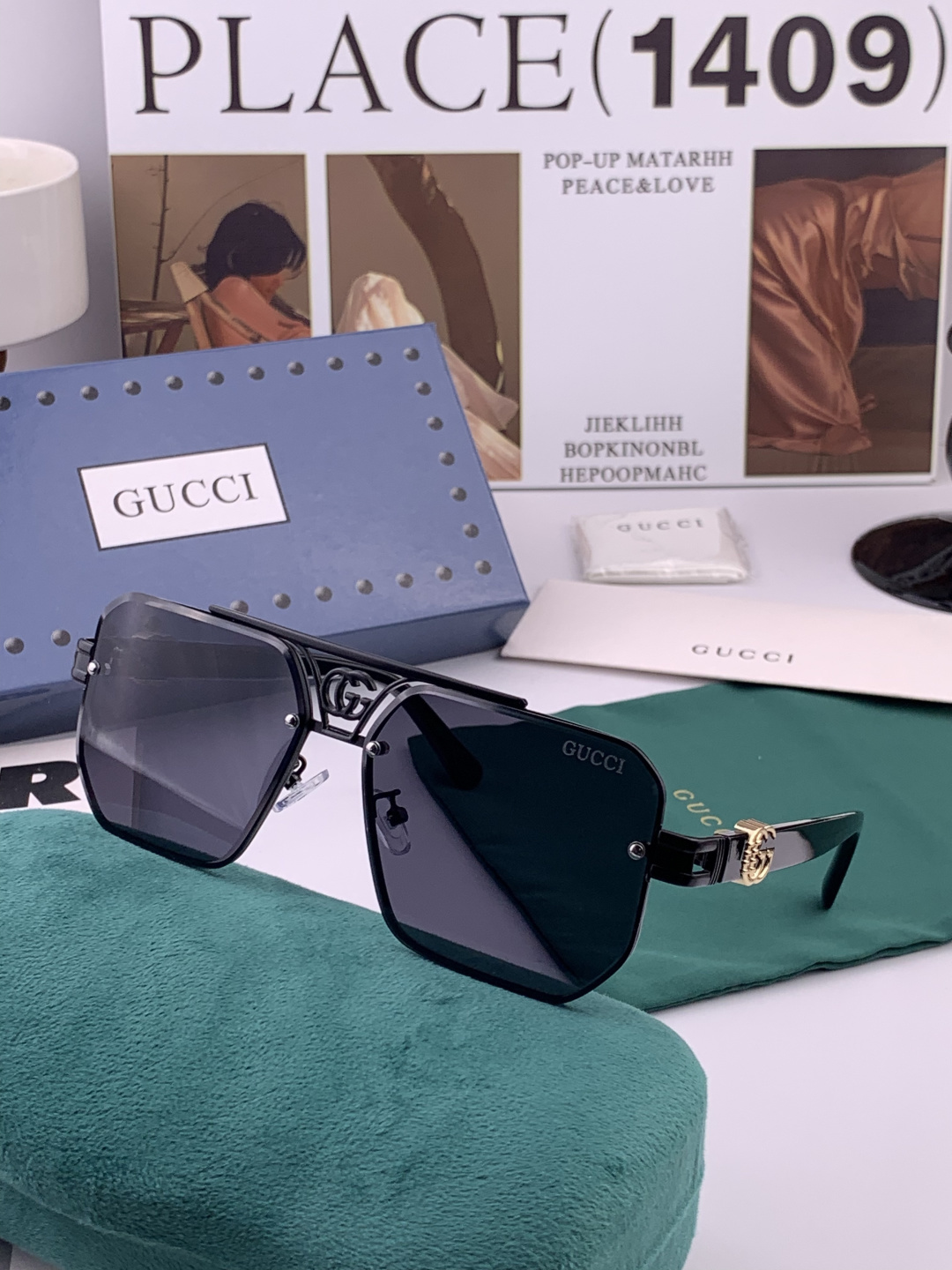 GUCC*。高品质男女款”太阳镜。 开车钓鱼都可。百搭显瘦墨镜韩版男士飞行员大框司机开车防紫外线太阳镜，
