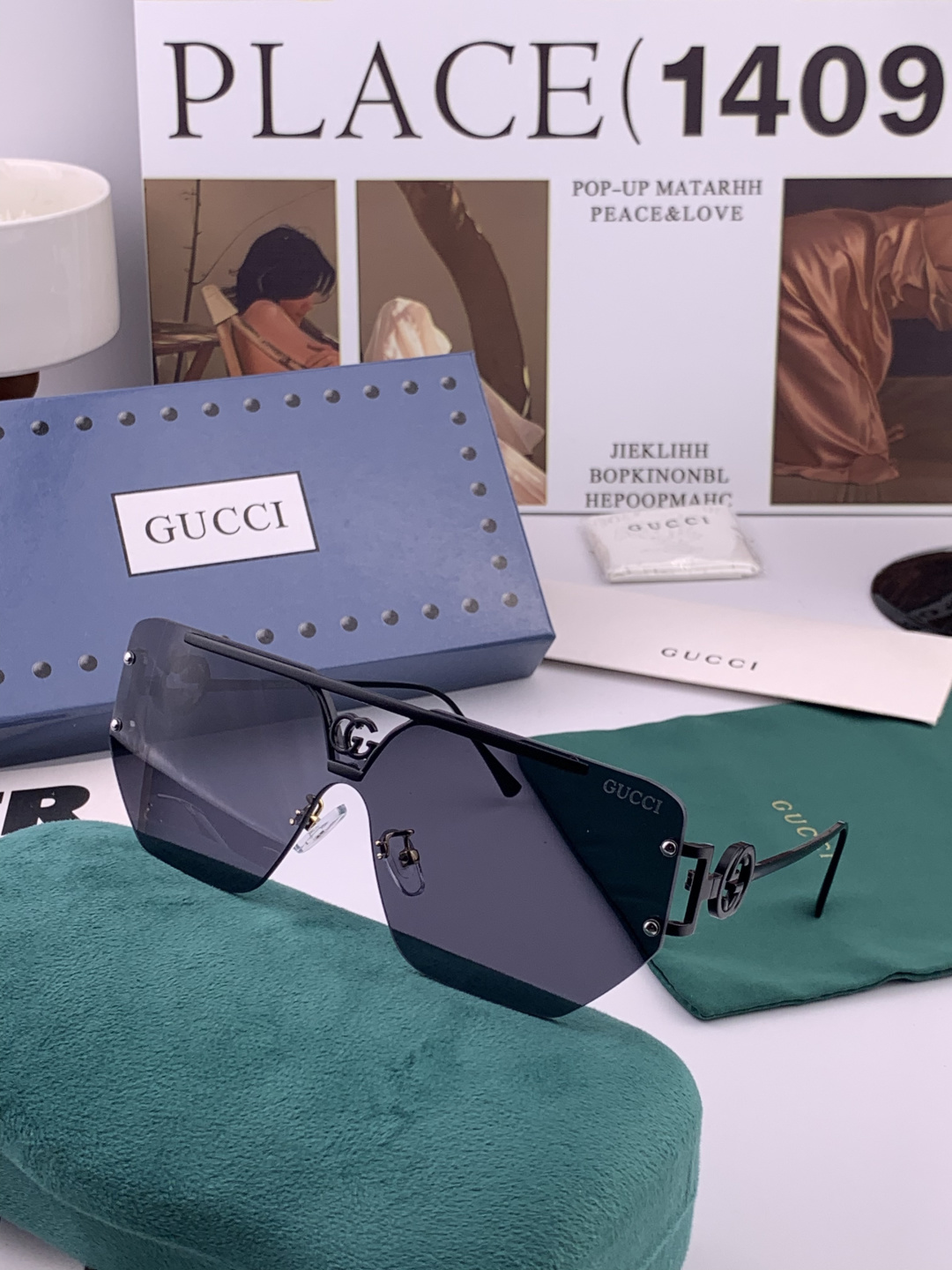 GUCC*。高品质男女款”太阳镜。 开车钓鱼都可。百搭显瘦墨镜韩版男士飞行员大框司机开车防紫外线太阳镜，