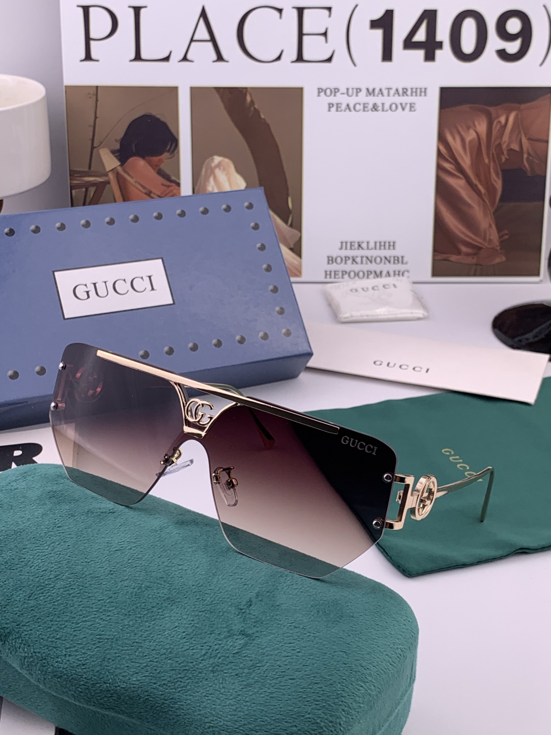 GUCC*。高品质男女款”太阳镜。 开车钓鱼都可。百搭显瘦墨镜韩版男士飞行员大框司机开车防紫外线太阳镜，