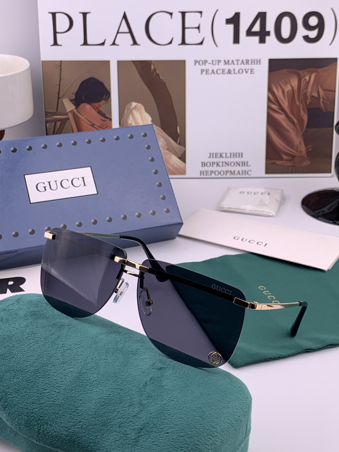 GUCC*。高品质男女款”太阳镜。 开车钓鱼都可。百搭显瘦墨镜韩版男士飞行员大框司机开车防紫外线太阳镜，