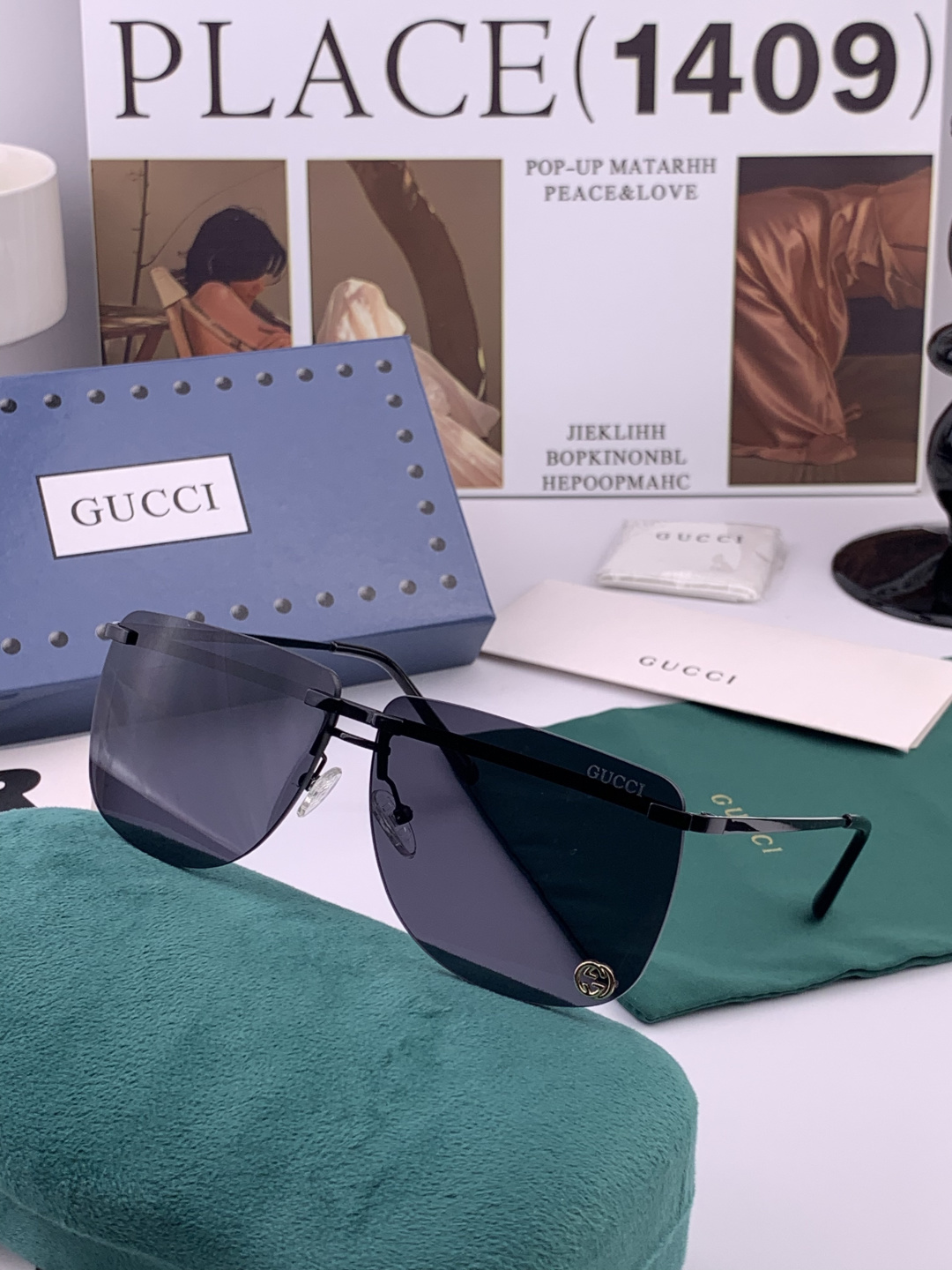 GUCC*。高品质男女款”太阳镜。 开车钓鱼都可。百搭显瘦墨镜韩版男士飞行员大框司机开车防紫外线太阳镜，