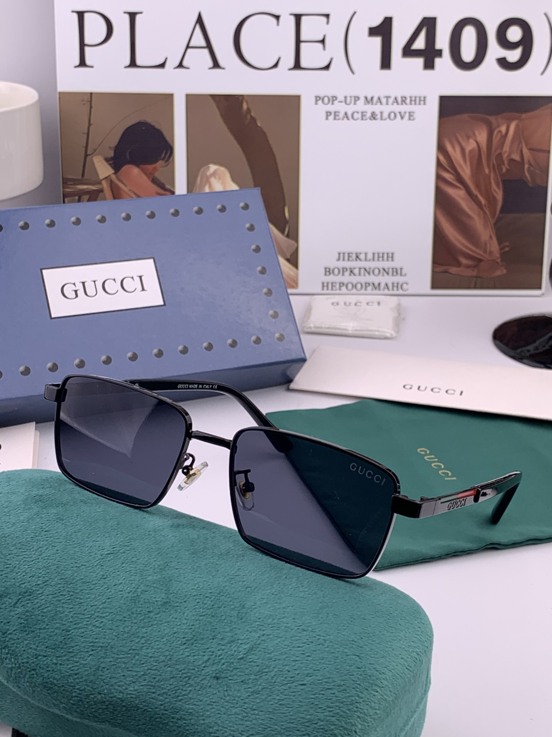 GUCC*。高品质男女款”太阳镜。 开车钓鱼都可。百搭显瘦墨镜韩版男士飞行员大框司机开车防紫外线太阳镜，