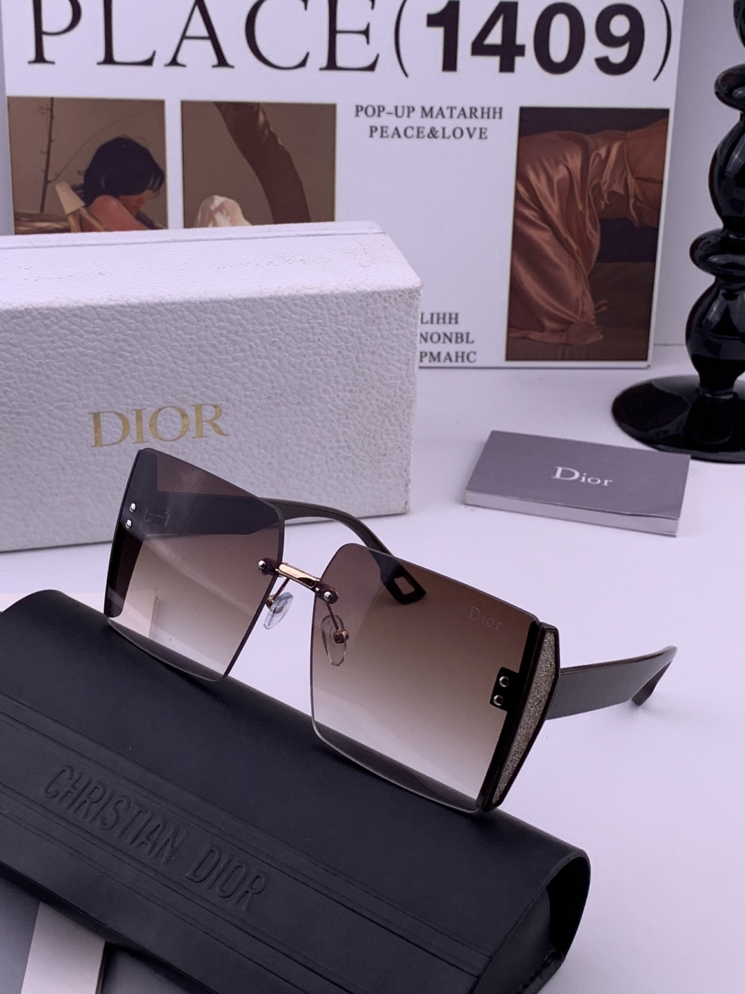 DIOR 新款女士方框太阳眼镜 开车墨镜 新款金属无框太阳镜 时尚大方 舒适轻盈 精致奢华 超轻 型号：