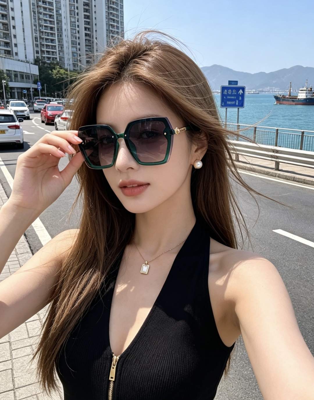 🔺CHANEL🔻官方早春新款，众多明星同款[色]香奈儿‼️‼️新款大框偏光墨镜 ，镜腿LOGO小珍珠🌈🌈