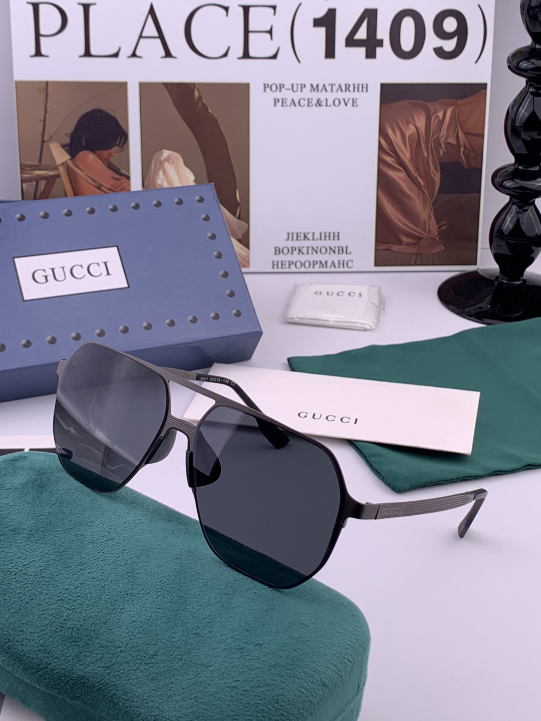 Gucci 男款炫彩飞行员偏光太阳镜 ❤️材质：高清尼龙加厚卡槽高清偏光镜片 🌹无边框镜架💕颜👍型号：G