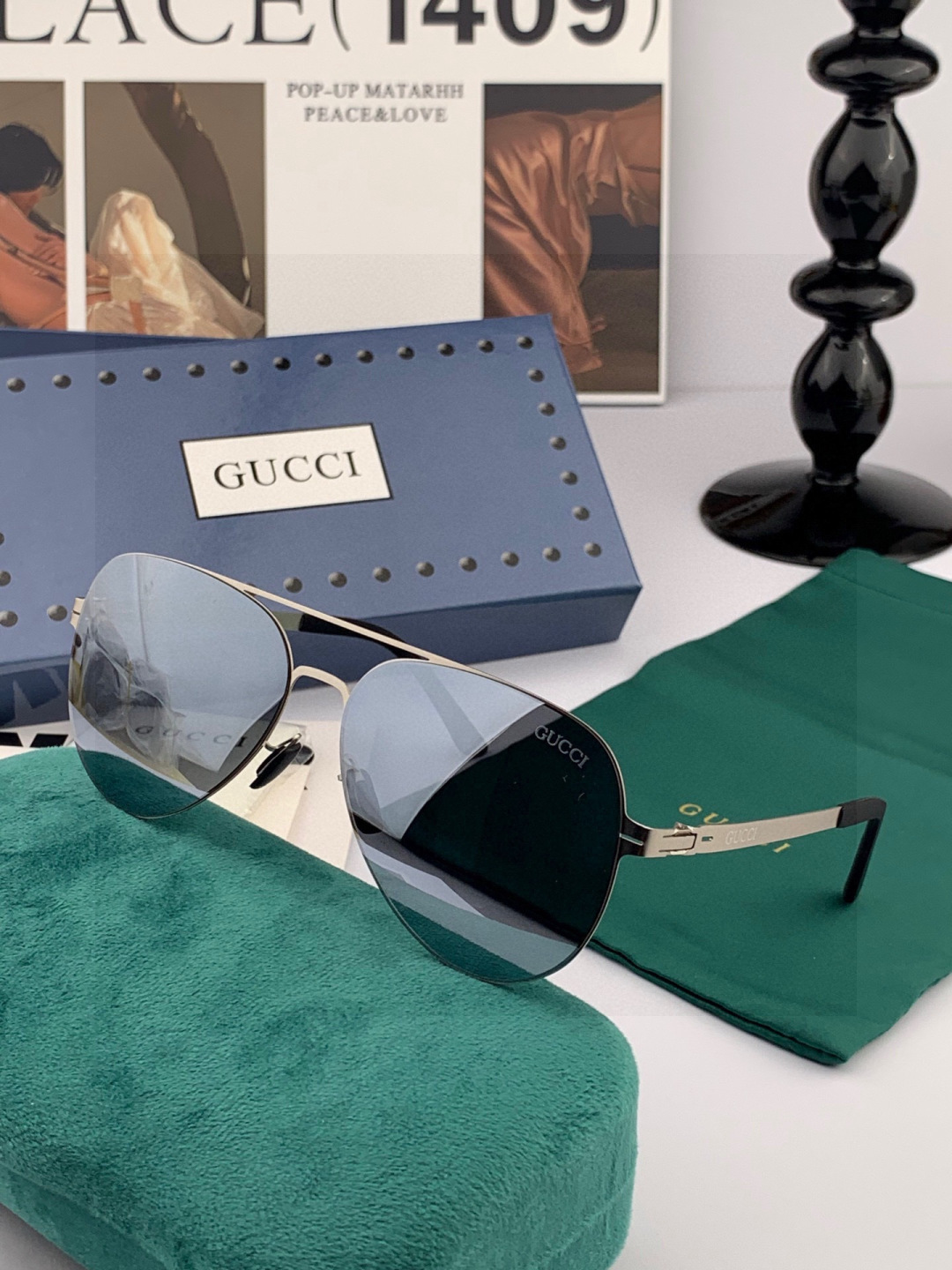 ♦️ GUCCI 新款男女情侣款太阳镜多边形墨镜iP电镀永不褪色 超轻超有弹性整幅眼镜无螺丝重要的是压不