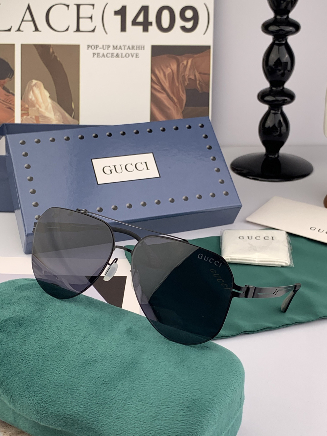 ♦️ GUCCI 新款男女情侣款太阳镜iP电镀永不褪色 超轻超有弹性整幅眼镜无螺丝重要的是压不坏 高清尼