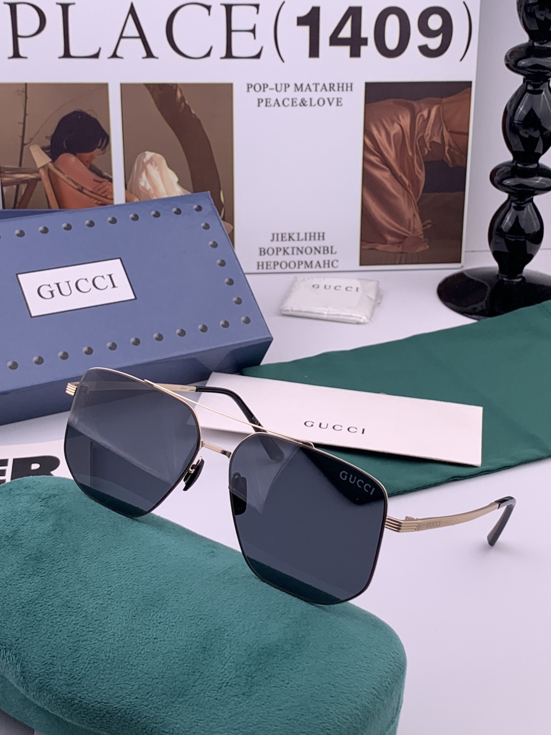 Gucci 男款炫彩飞行员偏光太阳镜 ❤️材质：高清尼龙加厚卡槽高清偏光镜片 🌹无边框镜架💕颜👍型号：G