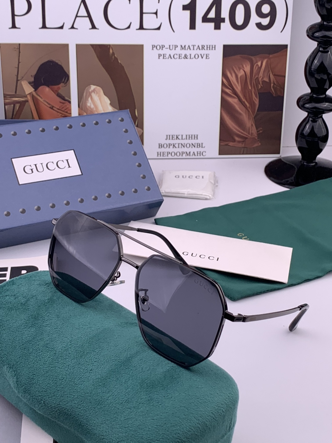 Gucci 男款炫彩飞行员偏光太阳镜 ❤️材质：高清尼龙加厚卡槽高清偏光镜片 🌹无边框镜架💕颜👍型号：G