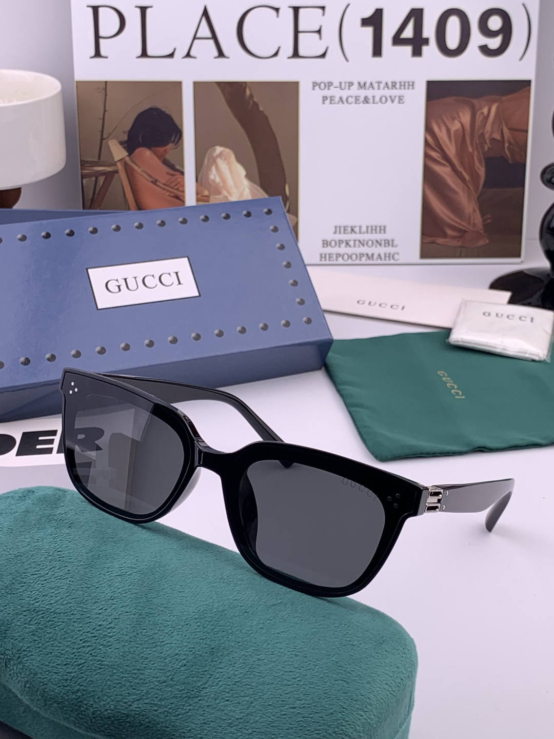 GUCCI 新款连体尼龙偏光太眼镜，情侣款时尚方框太阳镜佩戴舒适网红潮流款墨镜，大气女人范儿，大脸小脸都