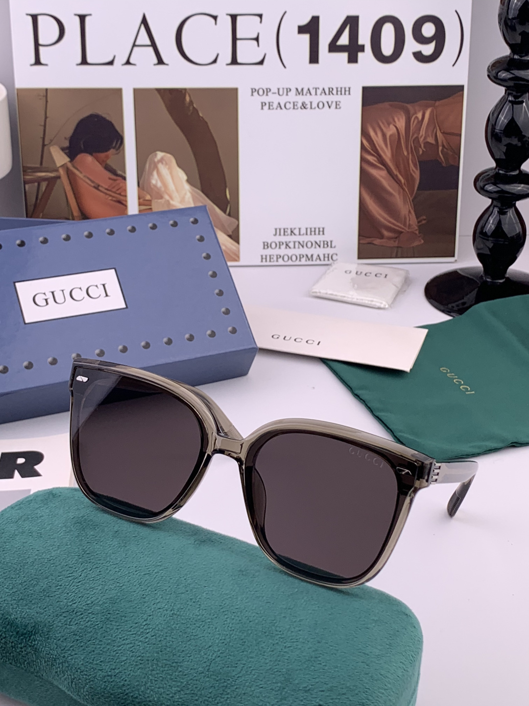 GUCCI 新款尼龙偏光太眼镜，情侣款时尚方框太阳镜佩戴舒适网红潮流款墨镜，大气女人范儿，大脸小脸都好看