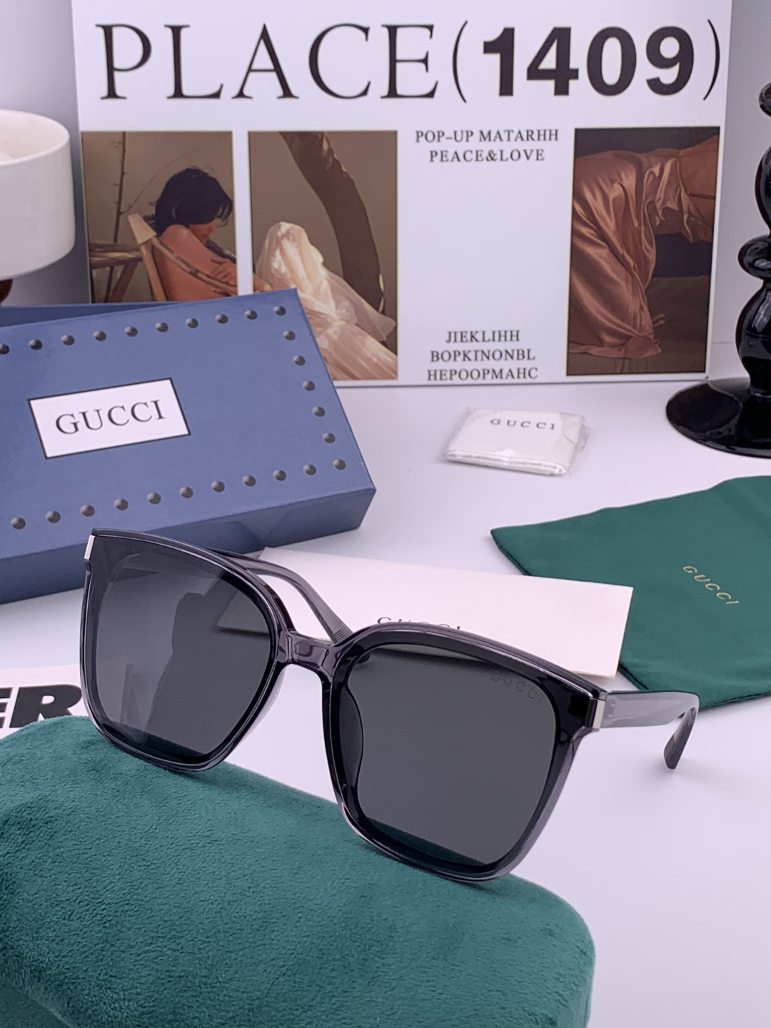GUCCI 新款尼龙偏光太眼镜，情侣款时尚方框太阳镜佩戴舒适网红潮流款墨镜，大气女人范儿，大脸小脸都好看
