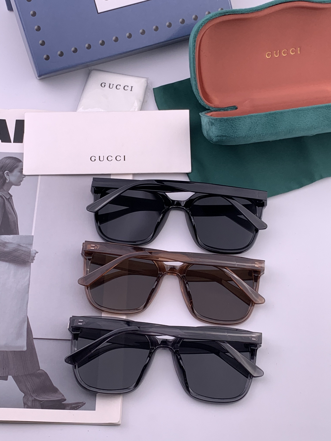 GUCCI 新款尼龙偏光太眼镜，情侣款时尚方框太阳镜佩戴舒适网红潮流款墨镜，大气女人范儿，大脸小脸都好看