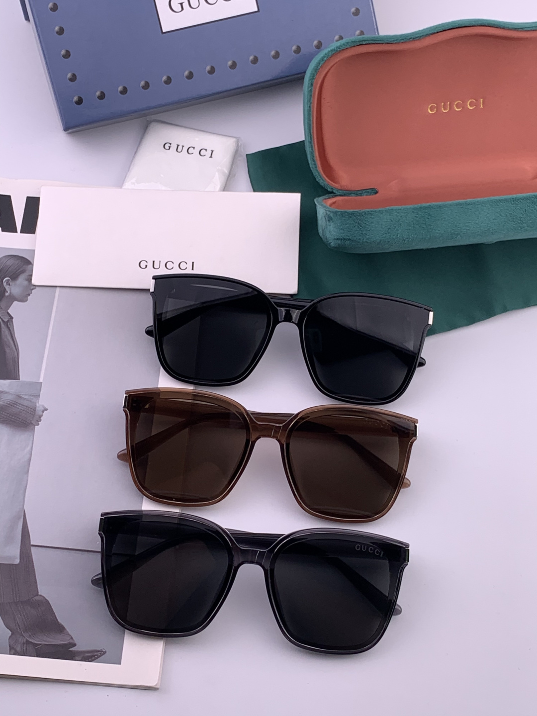 GUCCI 新款尼龙偏光太眼镜，情侣款时尚方框太阳镜佩戴舒适网红潮流款墨镜，大气女人范儿，大脸小脸都好看