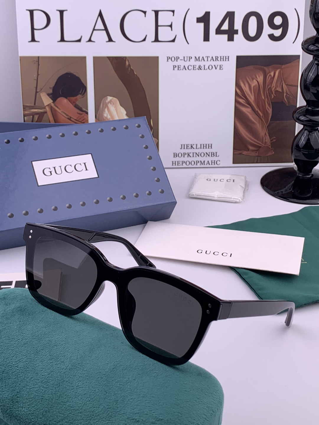 GUCCI 新款连体尼龙偏光太眼镜，情侣款时尚方框太阳镜佩戴舒适网红潮流款墨镜，大气女人范儿，大脸小脸都