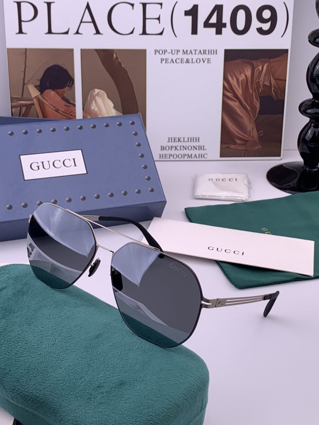 ♦️ GUCCI 新款男女情侣款太阳镜多边形墨镜iP电镀永不褪色 超轻超有弹性整幅眼镜无螺丝重要的是压不