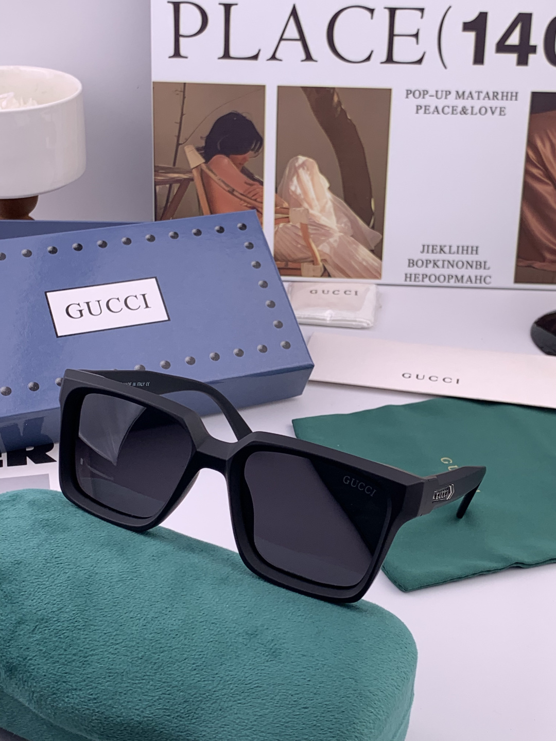 🔺 【GUCCI-偏光太阳镜】开春新款 潮流爆款 时尚方框偏光太阳镜 高品质 佩戴舒适 网红潮款墨镜 女
